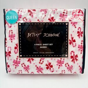 Betsey Johnson Candy Cane Red Queen 4 Piece Sheet Set Christmas Holiday